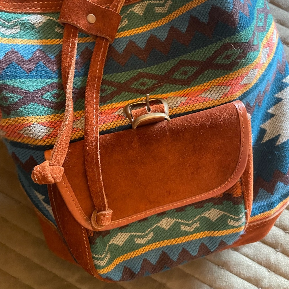 Genuine Leather Aztec Print Backpack - Picture 7 of 9